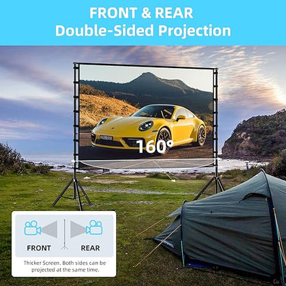 TOWOND Projector Screen and Stand, 180 inch Outdoor Projector Screen 15 FT Large Projection Screen, Portable 16:9 4K HD Rear Front Movie Screen with Carry Bag Wrinkle-Free Design for Backyard Theater