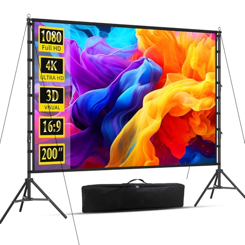 Outdoor Projector Screen with Stand, 200 inch Indoor Movie Screen 16:9 4K Rear Front Portable Projection Screen, Quick Setup Foldable Travel Home Theater Screen with Carry Bag for Backyard Camping - size: 200 inch-ZJ