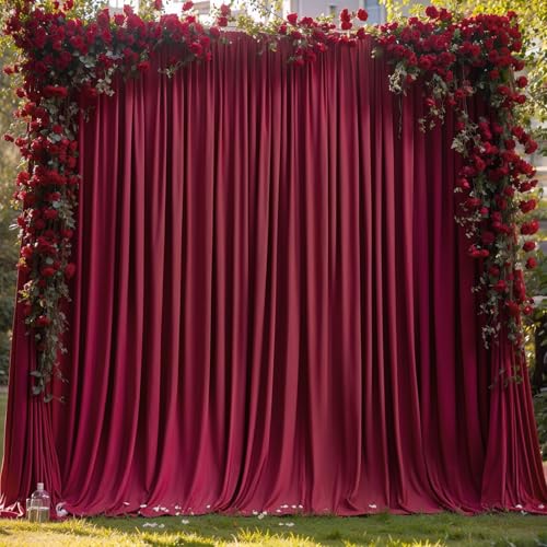 Burgundy Backdrop Curtain 2 Panels-Wrinkle-Free Champagne Curtains Polyester Photography Drapes for Baby Shower Birthday Party Photo Background Backdrop Stand- 8 X10FT (Burgundy) - color: Burgundy, size: W4' x H10'(2 panels)