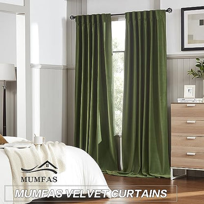 MUMFAS Velvet Curtains Olive Green 84 Inches Long 2 Panels Burg, Thermal Insulated Light Blocking Room Darkening Curtains/Drapes for Bedroom Living Room Back Tab Rod Pocket W52 x L84 - color: Olive Green, size: 52"W x 84"L (Pack of 2)