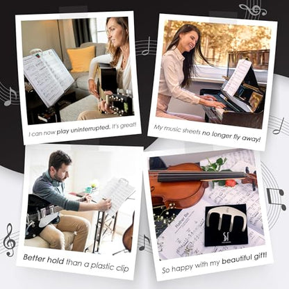 Stelle & Hegen Piano Book Holder - Music Book Clip, Sheet Music Holder | Stainless steel music page holder for piano, keyboard, guitar and violin; treble clef design, gift for piano players - style: Modern Edition