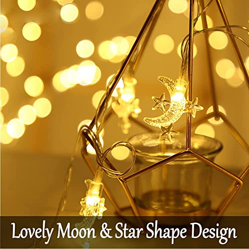 Fielegen 40 LED Moon String Lights Battery Operated 20ft Moon Mini Star Fairy Lights for Patio Garden,Wedding Garden Decoration,Party Festival Lights, Ramadan Decorations Light