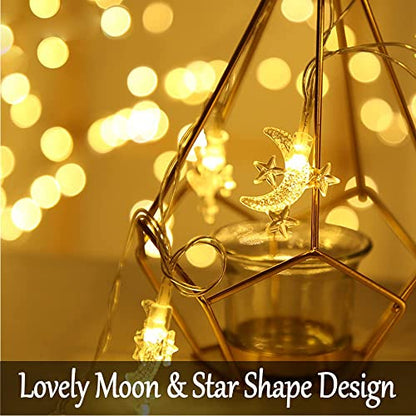 Fielegen 40 LED Moon String Lights Battery Operated 20ft Moon Mini Star Fairy Lights for Patio Garden,Wedding Garden Decoration,Party Festival Lights, Ramadan Decorations Light