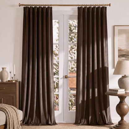RYB HOME Chestnut Velvet Blackout Curtains 84 inches Long for Bedroom | Thermal Insulated, Room Darkening, UV Privacy Block, With Hook Belt, Back Tab, Living Dining Room, W52 x L84, 2 Panels - color: Chestnut, size: 52"W x 84"L (Pack of 2)