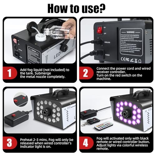 1200W Fog Machine Halloween Outdoor, 18 Lights 6000 CFM Smoke Machine Fog
