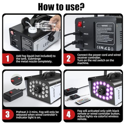 1200W Fog Machine Halloween Outdoor, 18 Lights 6000 CFM Smoke Machine Fog