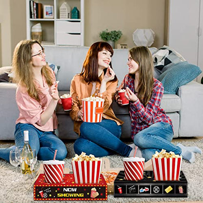 OBUSATT 32Pcs Movie Night Snack Trays Hold Popcorn Candy Food Drink, Movie Theater Popcorn Holder Disposable Movie Boxes Supplies for Kid's Birthday Party Concession Stand Carpet Family - style: Movie Night