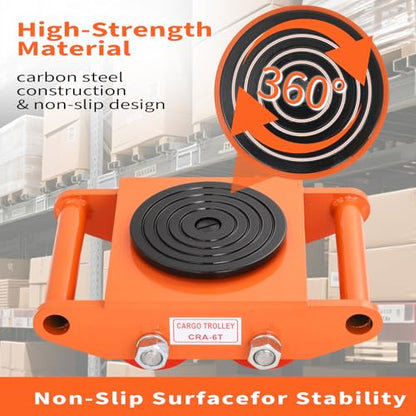 Heavy Duty Machinery Mover Skate Dolly with 4 PU Wheels & 360° Swivel, 6-12 Ton Capacity, Reinforced Carbon Steel Frame & Non-Slip Tray for Industrial Equipment, Factory, Warehouse Moving - color: 4x Pu 8t