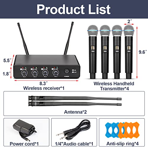 Depusheng R4 Karaoke Wireless Microphones Professional 4 Channels Handheld Wireless Microphone System Metal Dynamic Mic for Karaoke Singing, House Party, Church, Performance - style: 4 Handheld mic