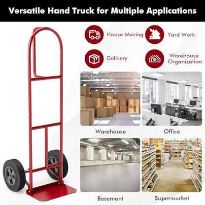 Goplus Hand Truck, P-Handle Hand Truck Dolly with Vertical Loop Handle, 10” Wheels, 15” x 9” Foldable Nose Plate, 660 LBS Capacity, Heavy Duty Metal Dolly Cart for Lifting, Moving, Delivery, Stairs - style: Round Handle-Red
