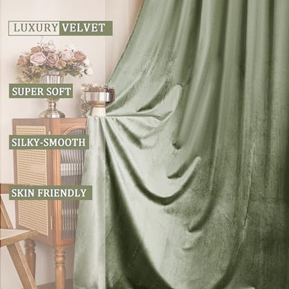 YOFUN 84 inches 2 Panels, Sage Green Blackout Luxury Velvet Curtains Thermal Insulated Heat Block Soundproof Window Panels Soft Drapes for Bedroom Living Room, Rod Pocket & Back Tab, W52 x L84 - color: Sage Green, size: 52"W x 84"L (Pack of 2)
