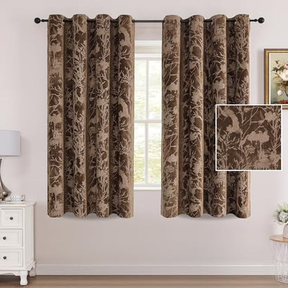 H.VERSAILTEX Velvet Birds and Lotus Curtains for Bedroom 63 Inches, Caramel | Luxury Velvet, Room Darkening, Light Blocking, Noise Reducing, Thermal Insulated, Grommet Top, 52 X 63 Inch, 2 Panels - color: Lotus-caramel, size: 52"W x 63"L (Pack of 2)