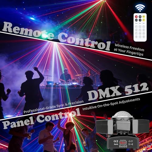 Moving Head DJ Lights with RGB Starlight, Rotating Magic Disco Ball & LED Matrix, 540°/180° DMX512 Stage Lighting, Sound Activated with Remote for Party Wedding KTV Bar Club