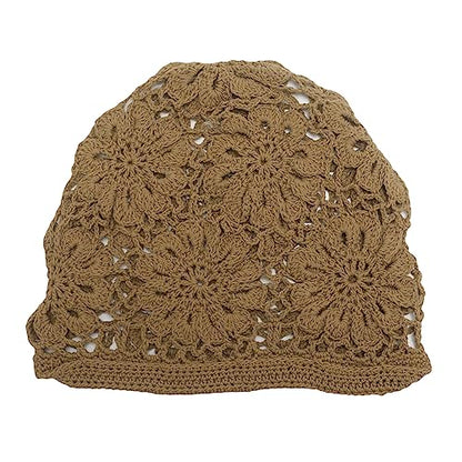 ZLYC Women Cotton Crochet Slouchy Beanie Hat Handmade Knit Summer Skull Cap | Lightweight breathable,boho casual chic look,travel photos festival party,café commute daily wear,beach concert gathering - color: Knit Tan