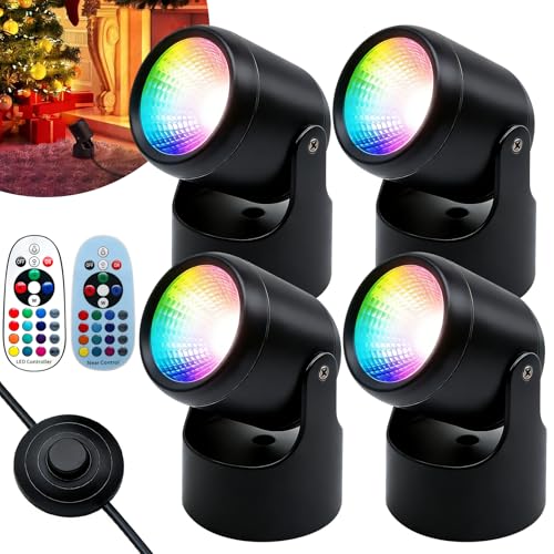 RGBW Uplights Indoor Spotlight for Plants, 6W LED Spot Lights with Remote & Foot Switch, Color Changing Accent Lighting for Wall, Artwork, Room & Party Decor, Plug-in Floor Uplight, Black, 4 Pack - color: Black, size: 4PACK