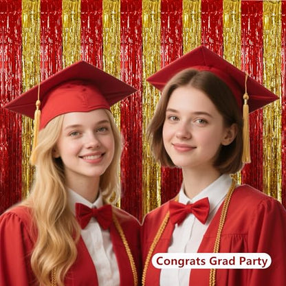 BEISHIDA Red Gold Door Streamers Backdrop Foil Fringe Tinsel Party Streamers Curtains Photo Backdrop for Birthday Graduation Christians Party Decoations - color: 05-red gold