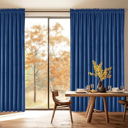 JIUZHEN Blue Velvet Blackout Curtains 42W x 63L 2 Panels with Tiebacks - color: Blue, size: 42"W x 63"L (Pack of 2)