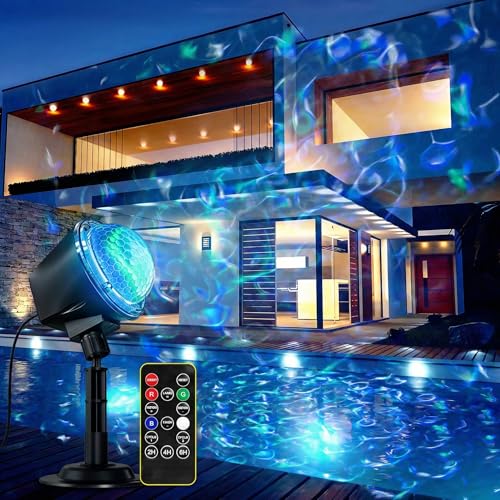 Projector Lights Outdoor, 15 Colors Water Wave Ocean Moving Effect RGBW LED Night Light Weatherproof with Remote & Timer for Halloween Christmas Holiday Garden Yard House Parties Bedroom Ceiling Decor