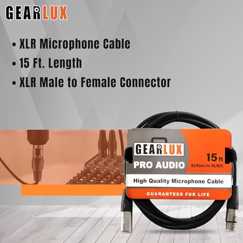 Gearlux XLR Microphone Cable, Fully Balanced, Male to Female, 15 Feet - Single Pack - size: 15 Ft, style: 1 Pack