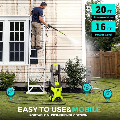 Electric Pressure Washer 5000 PSI 2.5 GPM, Bothlin Portable Power Washer with 4 Quick-Connect Nozzles, Soap Tank & Foam Cannon, High Power Water Pressure Washer for Car, Driveway, Patio, Home Cleaning - color: Black and industrial green
