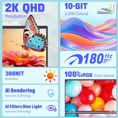 InnoView 23.8" Dual Portable Monitor 180Hz 2560 x 1440P 2K 100% sRGB - Foldable & Stackable Design with 315° Screen Adjustment & 180° Stand | USB-C/HDMI, Dual Monitor for Laptop, Mac, Windows - size: 23.8 inch QHD 180Hz