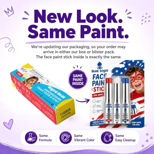 Blue Squid 8 Stick Pack Face Paint Stick - Water based Body Paint for Adults & Kids - Vegan Hypoallergenic Twist-Up Non-Toxic Makeup Stick for Cosplay, & SFX (8 Stick Pack) - color: Multi-Color Stick Pack