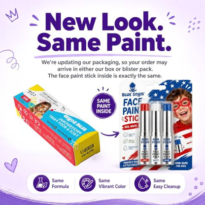 Blue Squid 8 Stick Pack Face Paint Stick - Water based Body Paint for Adults & Kids - Vegan Hypoallergenic Twist-Up Non-Toxic Makeup Stick for Cosplay, & SFX (8 Stick Pack) - color: Multi-Color Stick Pack