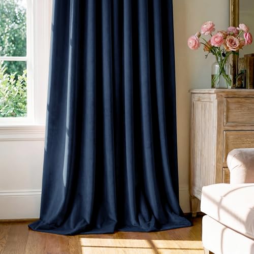 StangH Navy Blue Blackout Velvet Curtains for Living Room, W42 x L90, 2 Pcs - color: Blue Series - Navy Blue, size: 42"W x 90"L (Pack of 2)