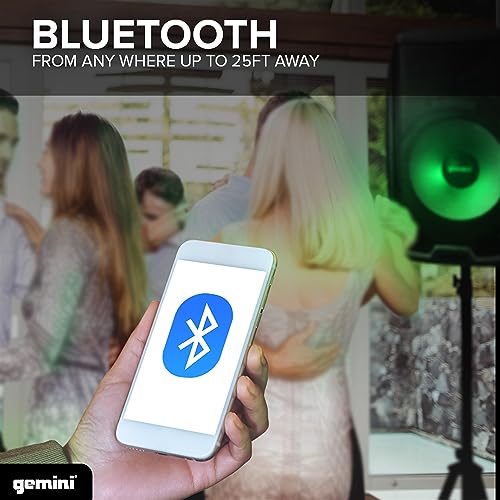 Gemini Sound AS-2115BT-LT Active 2000W Watt Party LED Light 15 Inch Woofer Powered Stage DJ Monitor Bluetooth PA Speaker, Wireless Stereo Pairing, Portable Fly Points | 15" powered PA with beat-synced LED show - XLR/1/4" mic inputs - Bluetooth, USB, SD, F