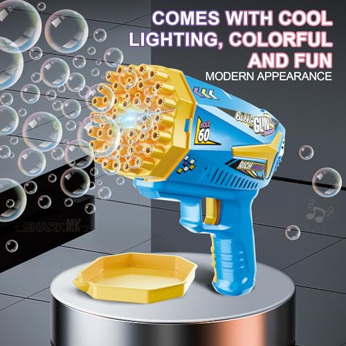 Bubble Machine Gun Kids Toys 60 Holes Bubble Machine with Bubble Solution | Bubble Blaster Gun with Bubble Solution,Outdoor Toy Birthday Party Favors Gifts for Boys Girls Age 3 4 5 6 7 8 9 10 Years Old - color: Blue