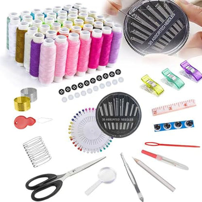 JUNING Sewing Kit with Black Case Portable Sewing Supplies for for Mom Grandma Women Men Teen Girls Boys Adults Beginner, Home Travel, Emergency, 42 Threads, Scissors, Needles, Measuring Tape and More - size: XL-42 Threads