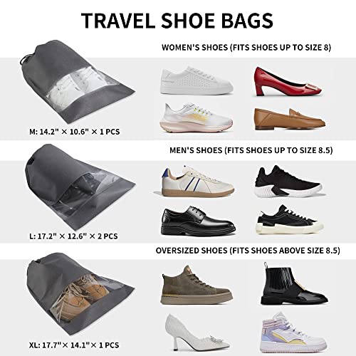Garment Bags 7 Pack, 24x60 Inch Clothes Covers with 4 Shoe Bags | Translucent Dust Proof PEVA, Full-Length Zipper, 4 Travel Shoe Bags in 3 Sizes, for Gowns, Dresses and Travel - size: 24" x 60" 7 Piece Set + Shoe Bags