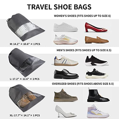 Garment Bags 7 Pack, 24x60 Inch Clothes Covers with 4 Shoe Bags | Translucent Dust Proof PEVA, Full-Length Zipper, 4 Travel Shoe Bags in 3 Sizes, for Gowns, Dresses and Travel - size: 24" x 60" 7 Piece Set + Shoe Bags