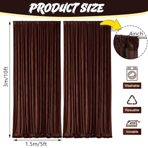 Hunnmingre 2 Pcs 5 X10 ft Velvet Curtains Backdrop Drapes, Chocolate Brown | Wrinkle Free Silky, Velvet Wedding Backdrop Drapes, Photo Curtains for Parties Birthday Baby Shower Photography Background - color: Chocolate Brown