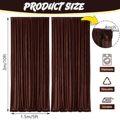Hunnmingre 2 Pcs 5 X10 ft Velvet Curtains Backdrop Drapes, Chocolate Brown | Wrinkle Free Silky, Velvet Wedding Backdrop Drapes, Photo Curtains for Parties Birthday Baby Shower Photography Background - color: Chocolate Brown