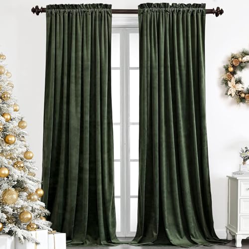 Benedeco Olive Green Velvet Blackout Curtains 52x84, 2 Panels | Elegant Room Darkening Thermal Insulated Noise Reducing Velvet Drapes with Back Tab and Rod Pocket for Living Room, Bedroom - color: Olive Green, size: 52"W x 84"L (Pack of 2)