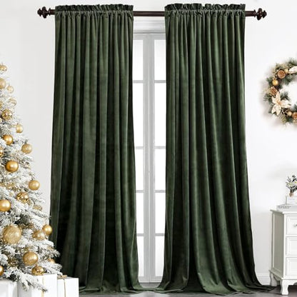 Benedeco Olive Green Velvet Blackout Curtains 52x84, 2 Panels | Elegant Room Darkening Thermal Insulated Noise Reducing Velvet Drapes with Back Tab and Rod Pocket for Living Room, Bedroom - color: Olive Green, size: 52"W x 84"L (Pack of 2)