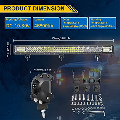 AUXTINGS 34 inch 468W LED Light Bar Triple Row Spot Flood Combo Beam Off Road Lights Waterproof Work Light for Jeep Trucks SUV ATV UTV Boat Lights, 12V 24V - size: 34 inch 3 row