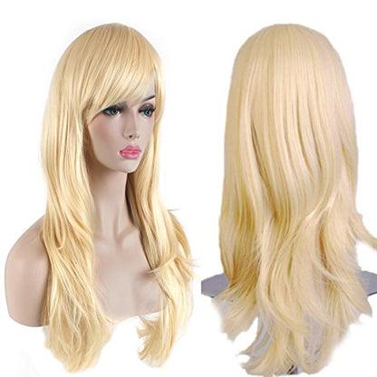 Akstore 28 inch Fashion Wigs Long Wavy Curly Hair Cosplay Wig (Golden) - color: Golden