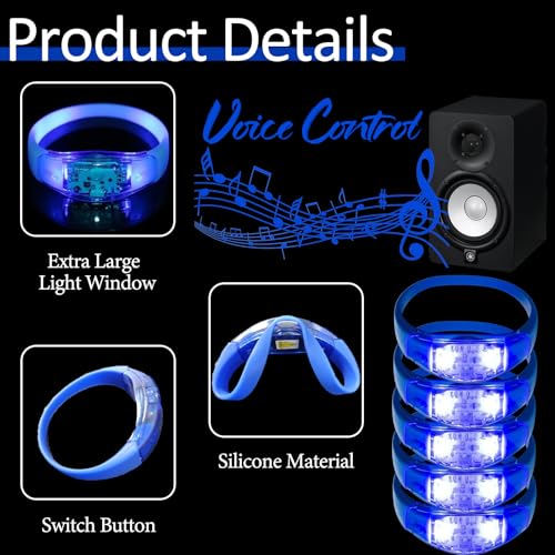 24 Pcs LED Glow Bracelets Sound Activated Led Flashing Bracelet Music Control Light Up Bracelets,Glow in The Dark Party Supplies For Birthday Carnival Concerts Night Events Christmas Gift (blue) - color: Blue