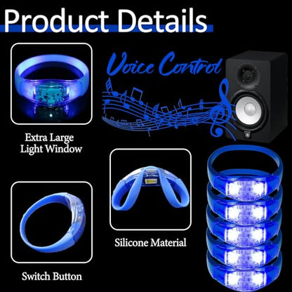 24 Pcs LED Glow Bracelets Sound Activated Led Flashing Bracelet Music Control Light Up Bracelets,Glow in The Dark Party Supplies For Birthday Carnival Concerts Night Events Christmas Gift (blue) - color: Blue