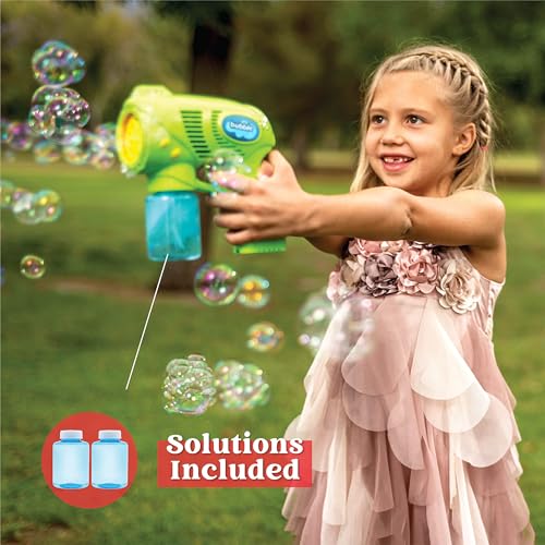 JOYIN 2 Kids Bubble Gun with 2 Bottles Refill Solution, Bubble Machine Gun for Toddlers Kids 4-8, Party Favors, Summer Toy, Outdoors, Easter, Birthday Gift - color: Blue+green