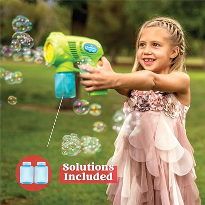 JOYIN 2 Kids Bubble Gun with 2 Bottles Refill Solution, Bubble Machine Gun for Toddlers Kids 4-8, Party Favors, Summer Toy, Outdoors, Easter, Birthday Gift - color: Blue+green