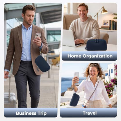 FYY Travel Cable Organizer - 8 Compartments, Lightweight, Water Repellent - color: Navy, size: (M) 8.9"× 5.1"× 3.3"