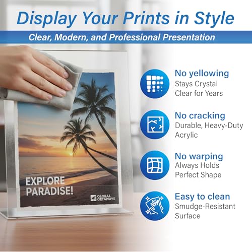 Azar 223238-3PK Anti-Glare Matte Clear Acrylic Sign Holders 8.5”W x 11”H – Portrait L-Shaped Frame for Tabletop, Counter Display – Side Loading, Durable Plastic Picture or Menu Frame (Pack of 3)
