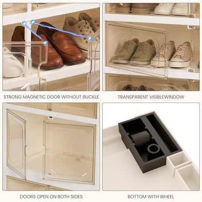 Foldable Shoe Rack Set of 2, 9 Tier Collapsible Shoe Rack with Magnetic Doors, Large Capacity Clear Display Cabinet with Wheels for 18 Pairs, Apartment Entryway - size: 9 Layers-A