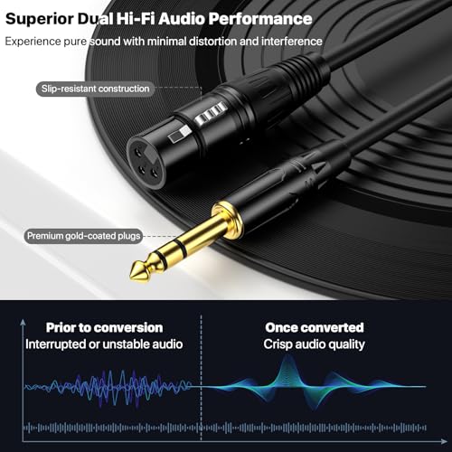 XLR Female to 1/4 Inch(6.35mm) TRS Jack Lead- Balanced XLR Microphone Cable Mic Cord, 3 Feet 2 Pack