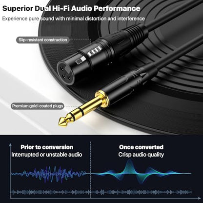 XLR Female to 1/4 Inch(6.35mm) TRS Jack Lead- Balanced XLR Microphone Cable Mic Cord, 3 Feet 2 Pack
