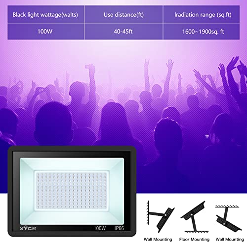 XYCN 3 Pack 100W LED Black Light, Blacklight Flood Light with Plug and Switch, IP66 Waterproof Neon Glow for Party, Halloween, Fluorescent Poster, Body Paint, Aquarium - color: 3pack 100w Led Black Light