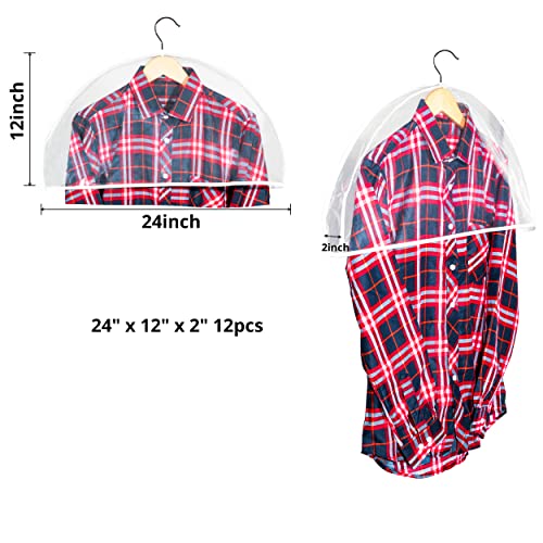 Clear Shoulder Covers Vinyl Plastic Hanger Covers for Clothes (Set of 12), Closet Clothes Protectors Breathable Garment Cover with 2" Gusset, Suit Shoulder Covers for Closets - 24'' X12" X2''/12 Pack - size: 12" x 2" -12 Pack